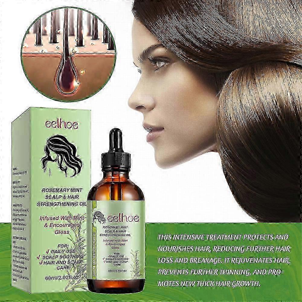 3Pcs Rosemary Mint Scalp & Hair Strengthening Oil With Biotin & Essential Oils, Nourishing Treatment