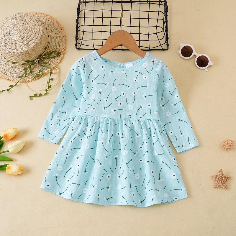 Korean Princess Long-Sleeve Floral Dress for Girls - Spring & Autumn Collection
