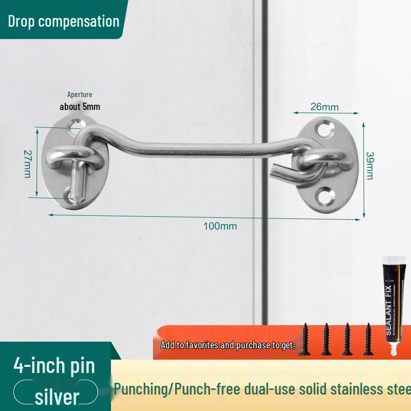 Stainless Steel No-Drill Anti-Theft Sliding Door Latch for Bathroom