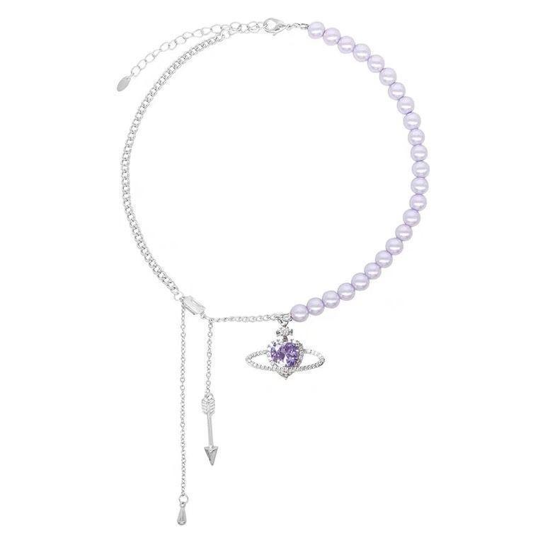 Spice girls sweet cool universe opal artificial pearl necklace female ins tide does not fade love hip hop collarbone chain female