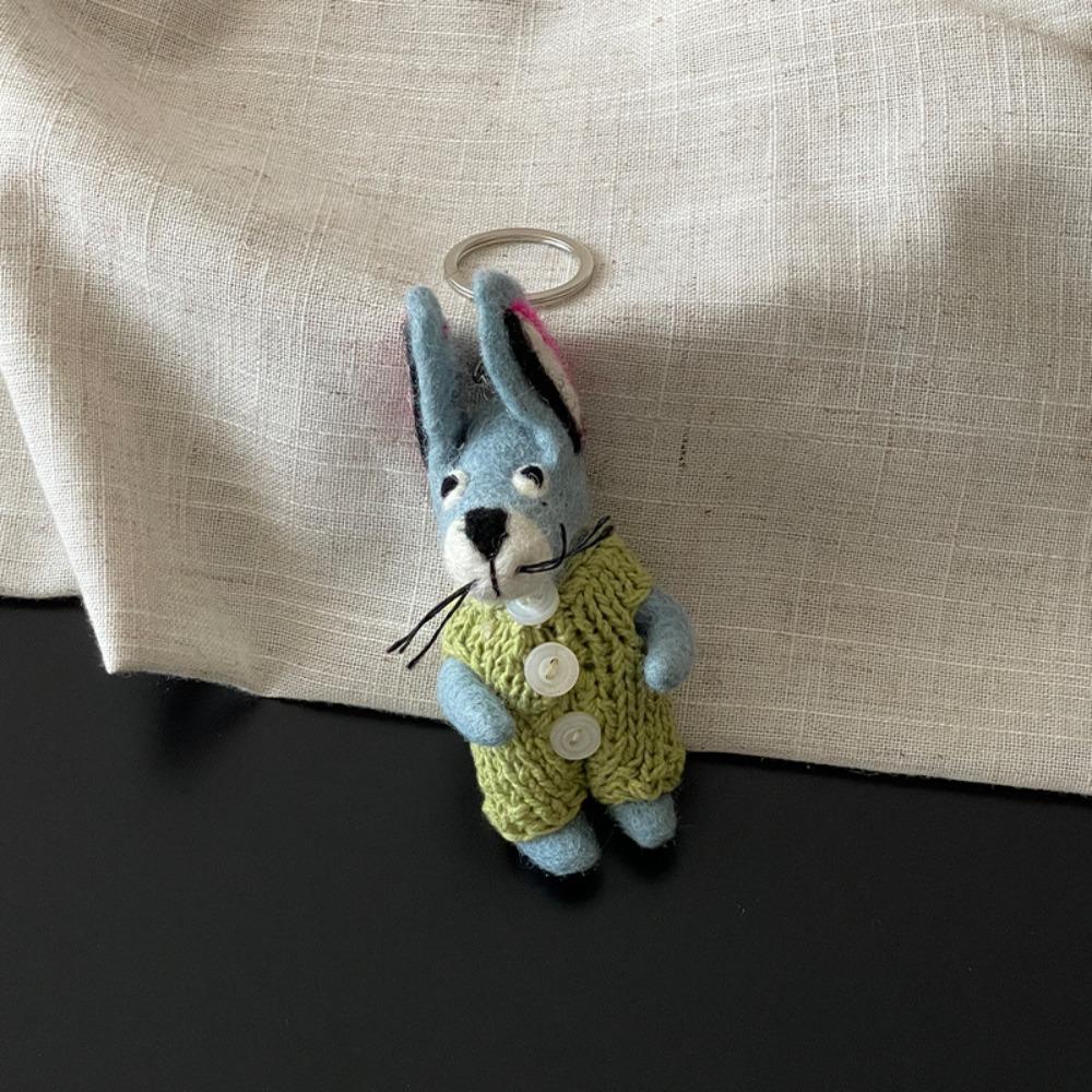 Rabbit Wool Felt Animal Pendant Little Pig Cartoon Keychain Cute Rabbit Keyring  Unisex