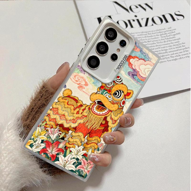 Lion Dance Ink Wash Shockproof Phone Case for Samsung Galaxy S26 Edge S25 Ultra S24 FE S23 Plus S21 Cover Anti Fall Fundas