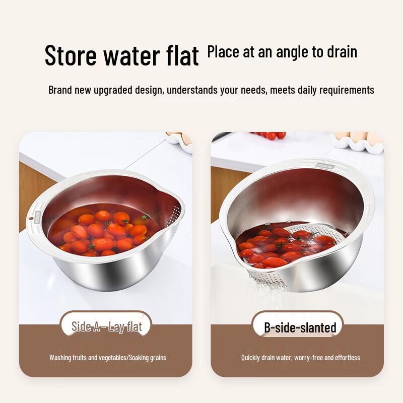 Boernice Stainless Steel Rice Washing Basin Set