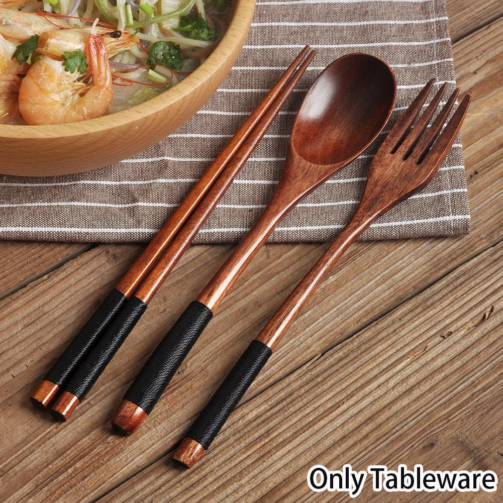 Spoon Fork Chopsticks Portable Cutlery Set Wooden Tableware Set Travel Eco-friendly Household Kitchen Dinnerware Set