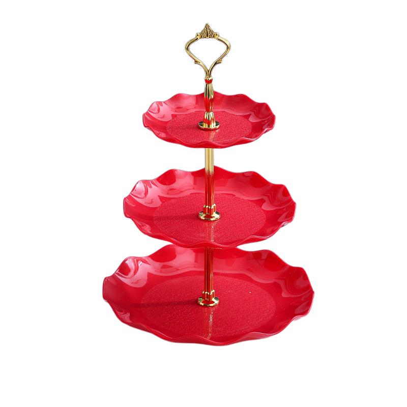 Suport de desert cu trei etaje în stil european: Placă de Fructe și Suport pentru Prăjituri din Plastic pentru Petreceri și Nunți