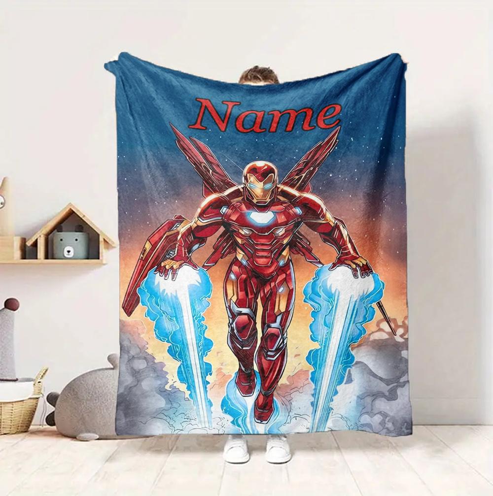 Custom Name Iron Man Flight Flannel Blanket Throw Blanket Soft Warm Sofa Bed Decor Unique Gift