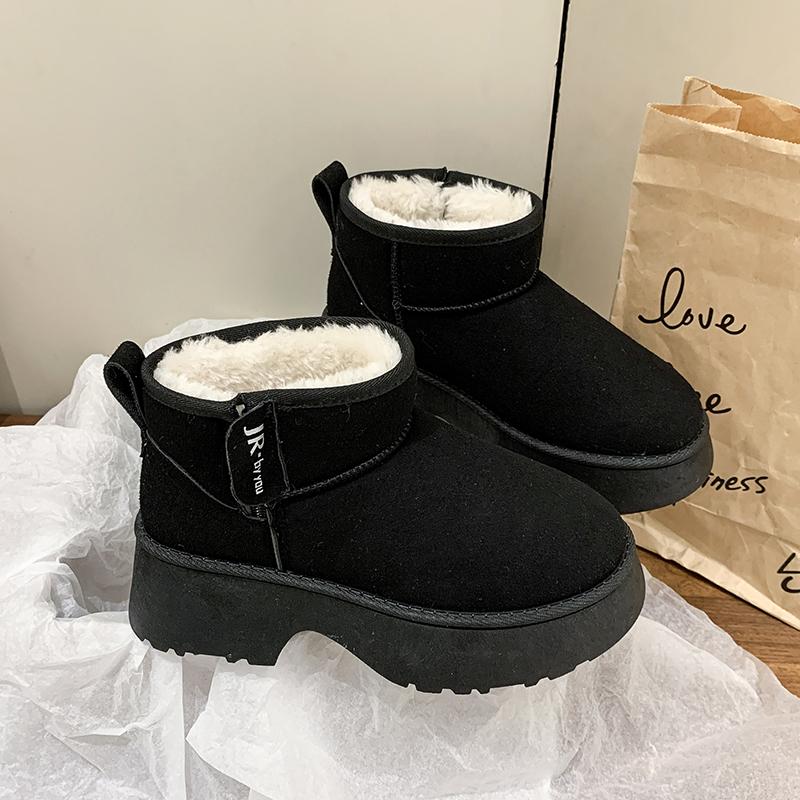 fashion 2024 New Classic Thickened Fluff Women's Snow Boots Leather Warm Ankle Boots Women Winter Ladies Shoes Chunky  Platform Shoes