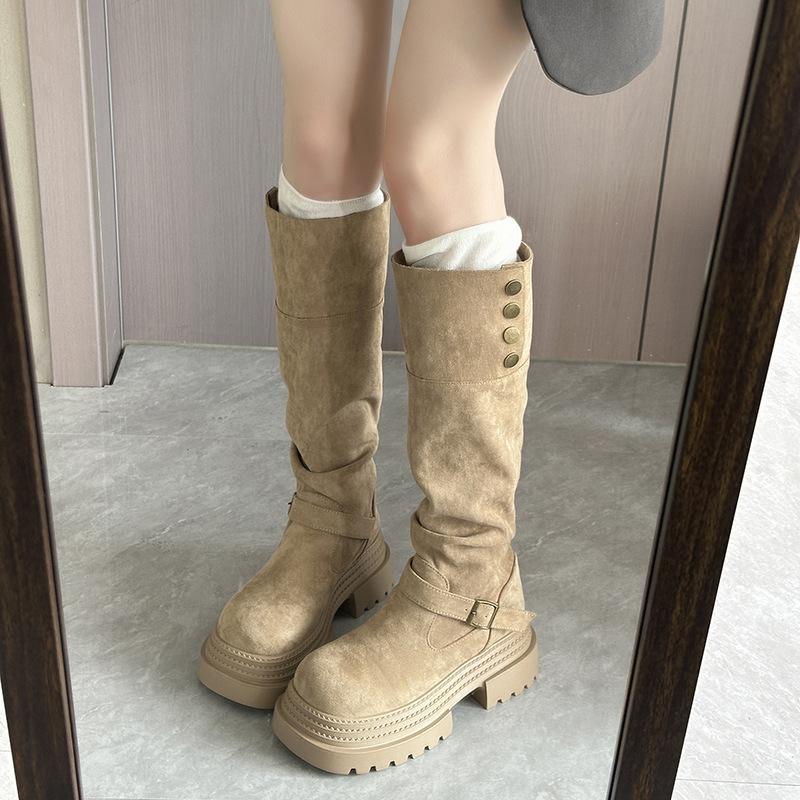 

But knee boots, children s autumn and winter new thick-soled suede stacking boots, two wear knight boots 39 хаки
