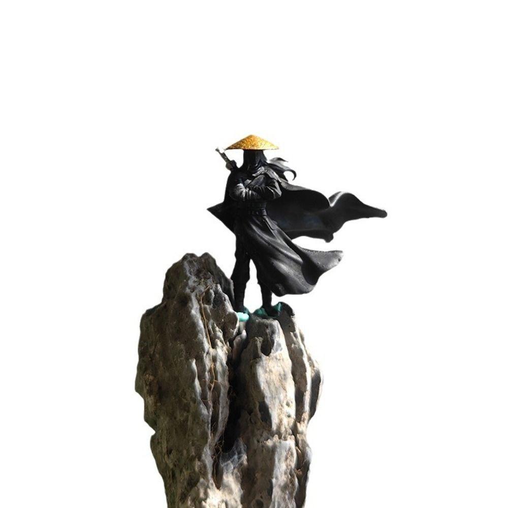 1PC Miniatures Cool Kung Fu Swordsman Figure Black White Desk Decoration Mini Ornaments Plant Decoration