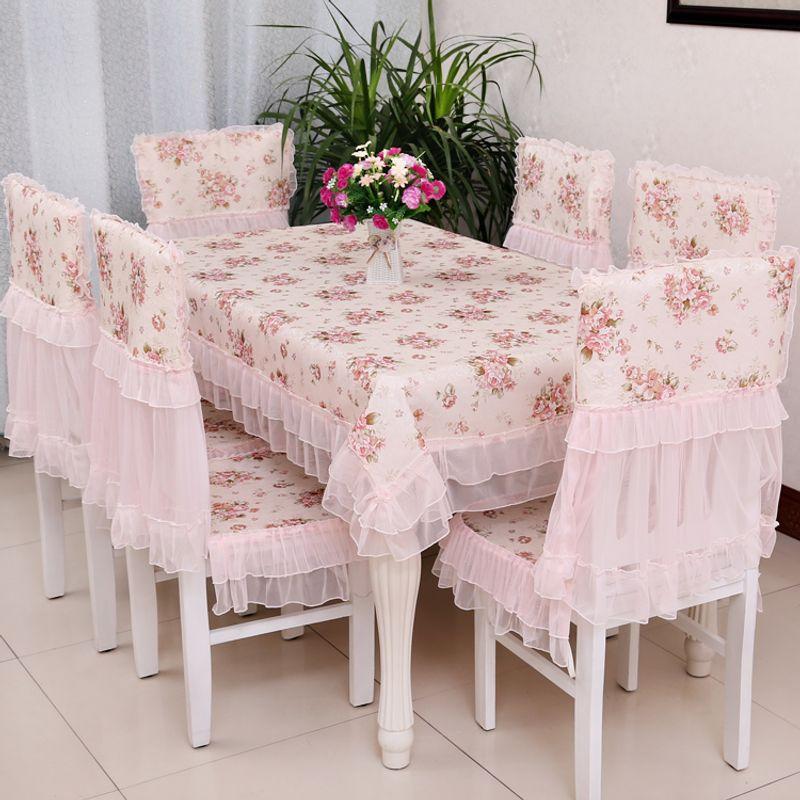 

Special Offer Pastoral Fabric Dining Table Cloth Chair Cushion Backrest Chair Cover Set Lace round Table Cloth Coffee Table Cloth Dining Chair Set 9921 Pink A pad a back