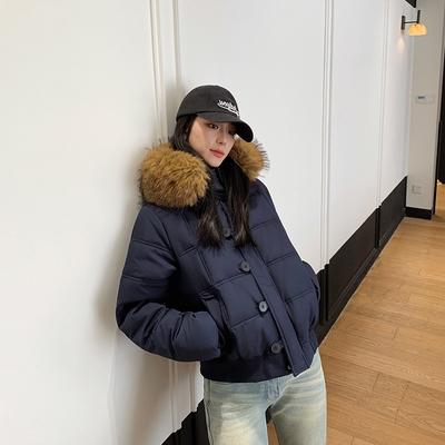 Winter New Hooded Big Fur Collar Short Cotton Clothes Korean Version Student Cotton Clothes Women's Jacket Short