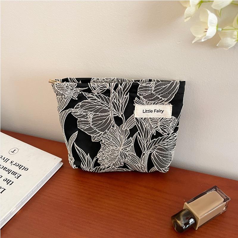 Pink Floral Makeup Bag: Women's Portable, Large Capacity, Small Size Travel Toiletry and Skincare Storage Bag