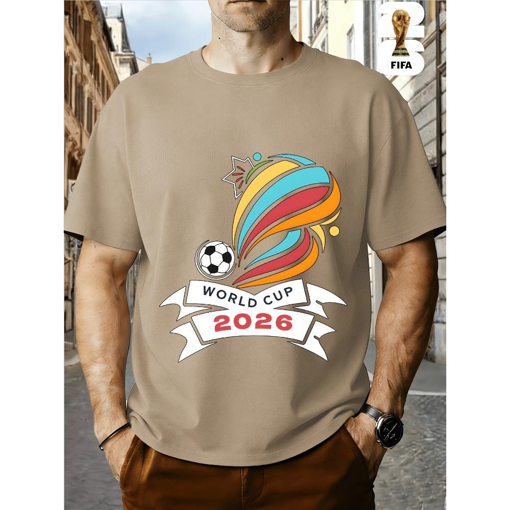 FIFA World Cup Football. US, Canada And Mexico Themed Printed Crew Neck Men's T-Shirt, Regular Men's Undershirt