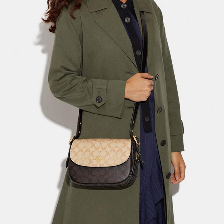Ny COACH Macie Sadelveske i Kunstskinn, Skulderveske, Skulderveske Medium Størrelse Dame Lys Khaki & Brun CB898-IMUOH
