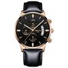 NIBOSI Men's Chronograph Watch Gold Black Leather Strap Waterproof Analog Business Casual Big Face