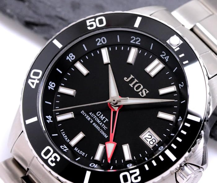 JIOS GMT DIVER'S104 GMT Diver's Watch, Made In Japan, Automatic, Men's, Stainless Steel Strap, Sapphire Crystal, Black