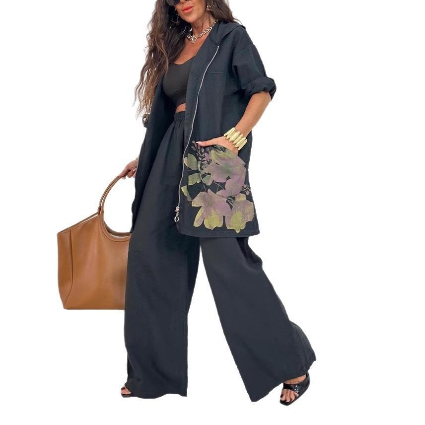 New Lapel Print Fashionable Loose Casual Long-sleeved Plum-size Suit for Women
