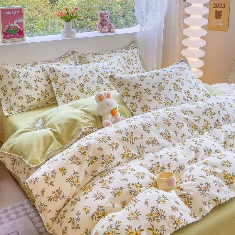 Thickened Ins-style 4-piece Bedding Set / 100% Pure Skin-friendly Cotton Single Duvet Cover,4-piece