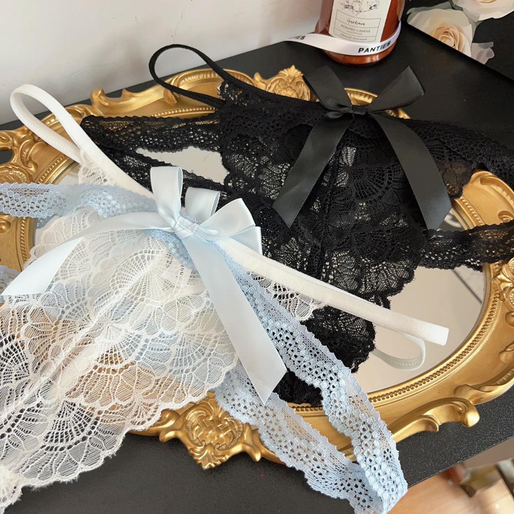 Women's Thong Sexy Lace Panties Women's Low Waist Pure Desire Bow Breathable Seamless Smooth and Soft Lingerie