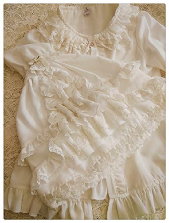 Lolita Blouse Princess Long Round Milky Lolita Ruffle Princess Perfect for Tea Gothic Gothic Blouse Shirt [cnstone] Shirt, Sleeves, Sleeves, Collar,