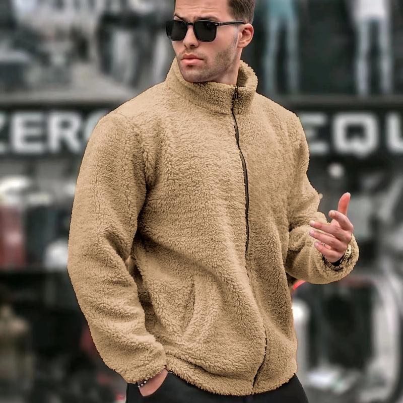 

Fleece Full Zip Jacket Stand Collar Warm Cozy Casual Soft Outerwear for Men XL хакі