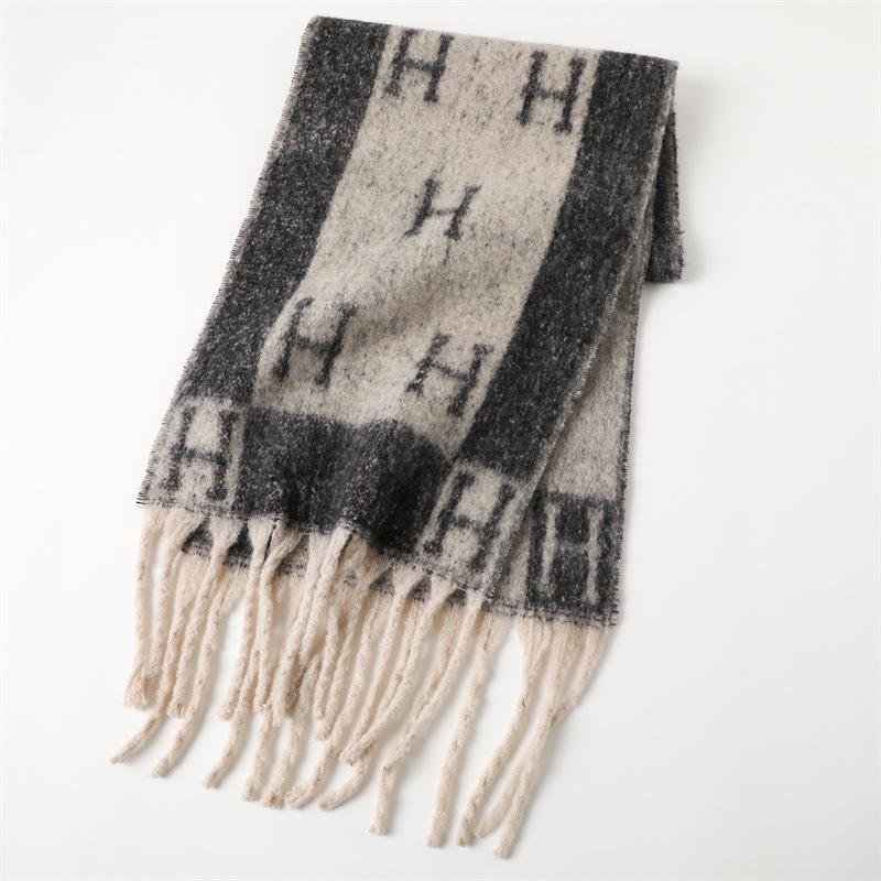 Striped Letter Color Matching Imitation Cashmere Warm Shawl Scarf Autumn And Winter Fashion Versatile Fringed Commuter Scarf