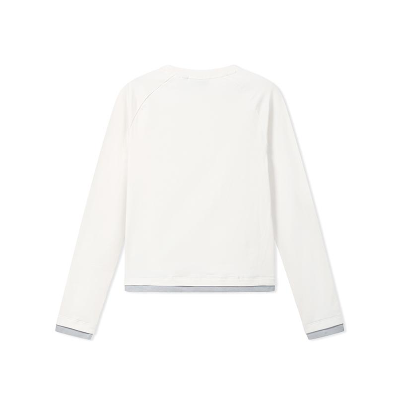 Fila Original Color Block Ribbed Raglan Sleeve Fashionable Versatile Regular Sleeve T-Shirt Women Tops Steam-White F51W639202FIV