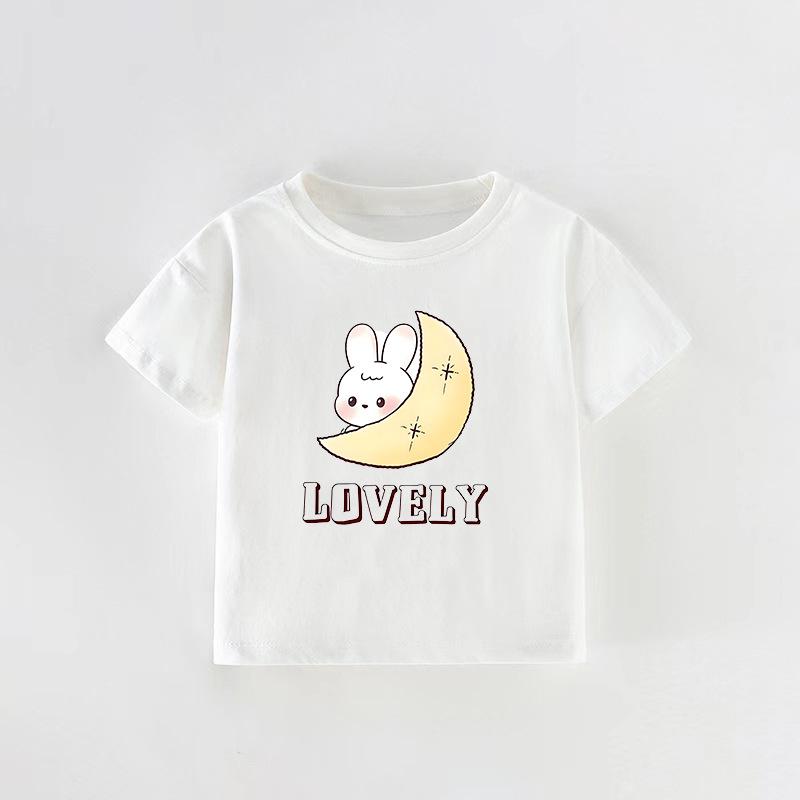 European Style Girls Summer T-Shirt - Round Neck, Short Sleeve, Cute Cartoon Design for Toddlers and Kids 100 cm