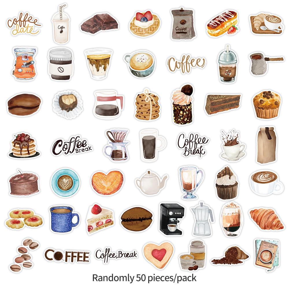 Cute Coffee Doodle Stickers: Waterproof, Decorative, 50/100 Sheets for Water Bottles & Luggage - Perfect for Kids