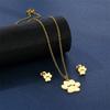 Gold Color Cute Animal Footprints Earrings Set Dog Cat Footprints Paw Necklaces Pendants Women Stainless Steel Zircon TZ329