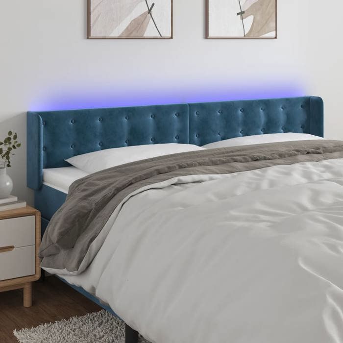 VidaXL Tête de Lit à LED Meuble de Chambre à Coucher Accessoire de Lit Double Tête de Cadre de Lit Intérieur Bleu Foncé 3123740