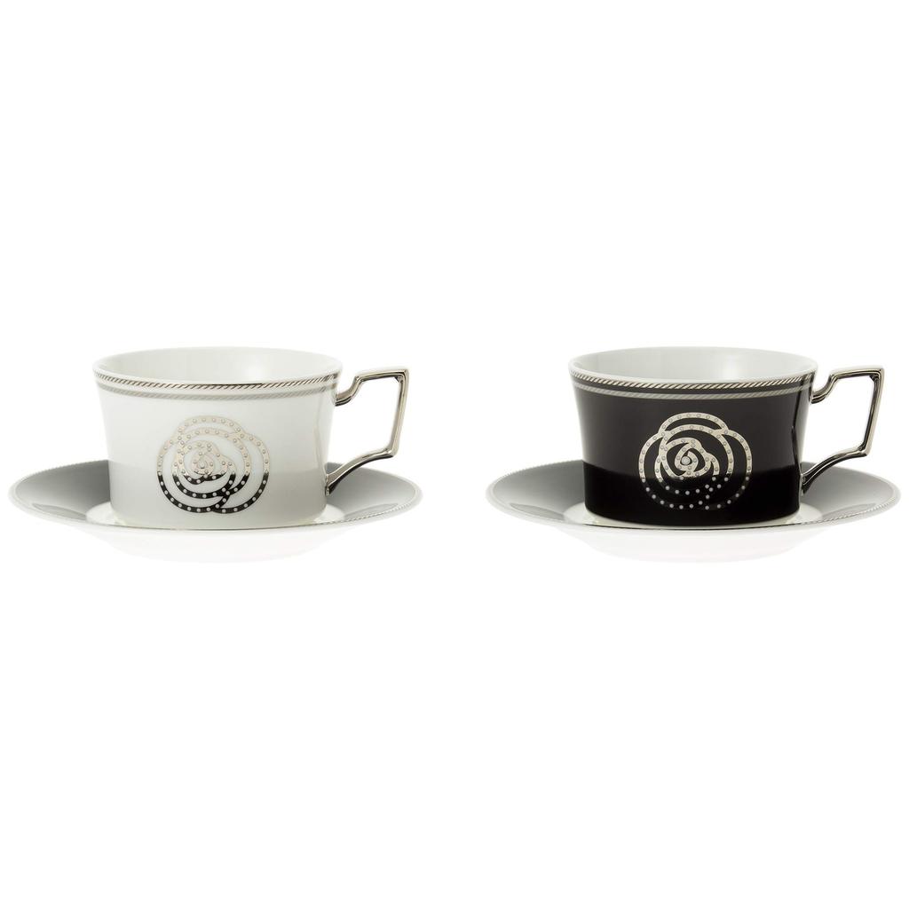 Noritake Cup Saucer par kaffe og 240cc Aidan 2 gjester Bone China & (sett med skiftende farger) (for te) Hvit/Sort P93687/4867-12
