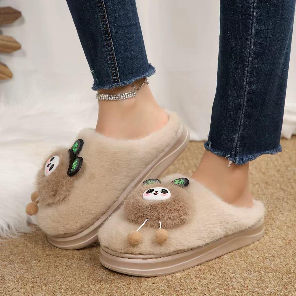 Plush cotton slippers women's 2025 autumn and winter cartoon cute non-slip warm women's cotton slippers