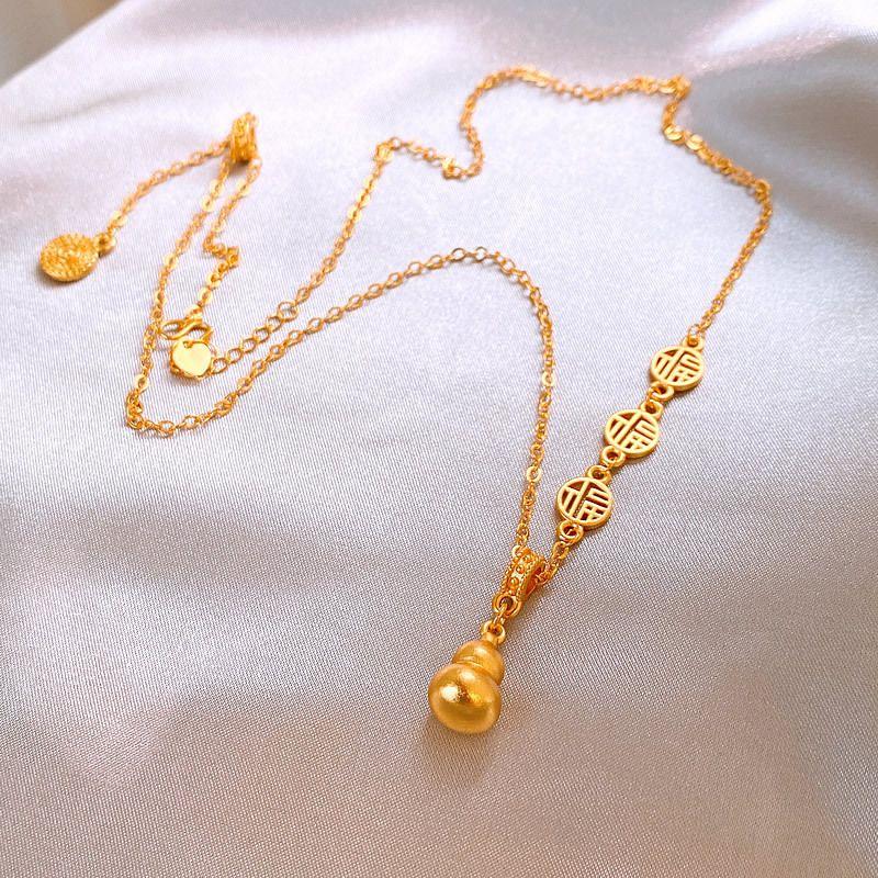 

New Arrival Gold Fu Character Calabash Pendent Necklace New Chinese Style Retro Affordable Luxury Fancy Clavicle Chain Elegant Necklace Gold M