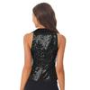 Women Stylish Solid Color Vest Lapel Design Sleeveless Sparkling Sequin Detail Party Top Nightclub Outfit