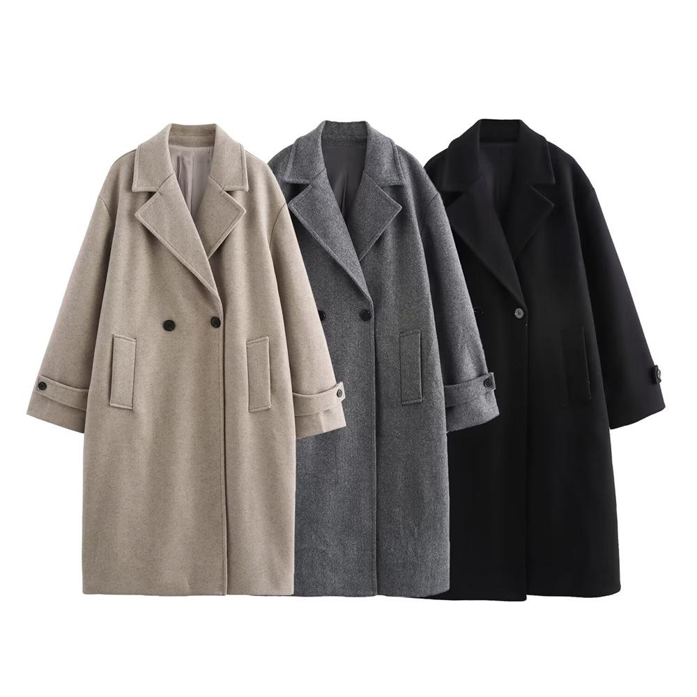 

2024 Autumn/Winter Women s European/American Loose Wool Trench Coat XS