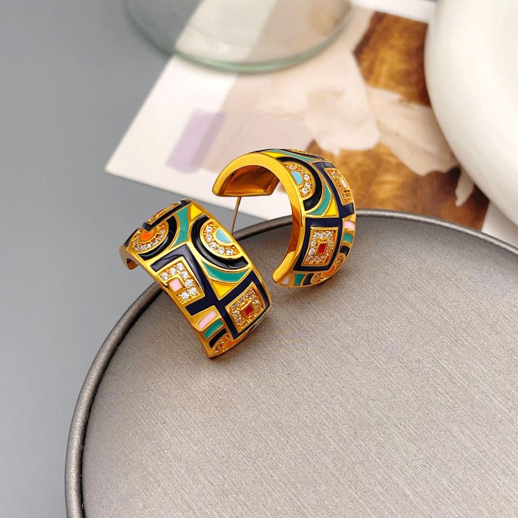 High-End Retro Enamel Zircon Earrings - Unique European & American Style