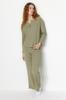 Women's Fashion New Pajama Set Green Waffle Tshirt-Pants Knitted Pajama Set