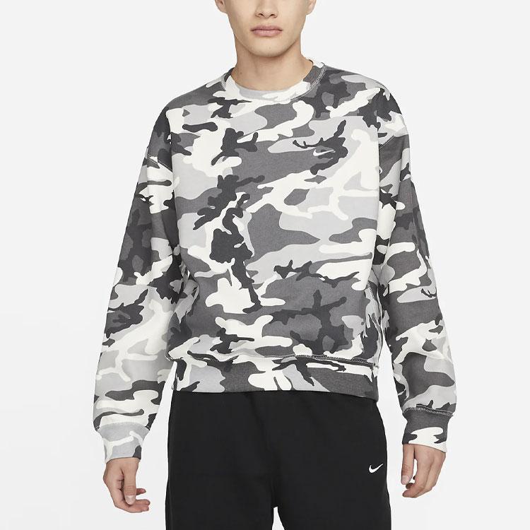 Nike Solo Swoosh Camouflage Fleece Pullover Sweatshirt Men Tops Grey DN1256-133
