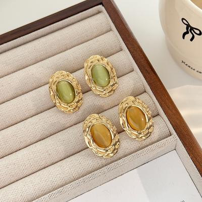 Medieval Retro Gold Natural Stone Opal Premium Versatile Earrings, Earrings Retro Light Luxury
