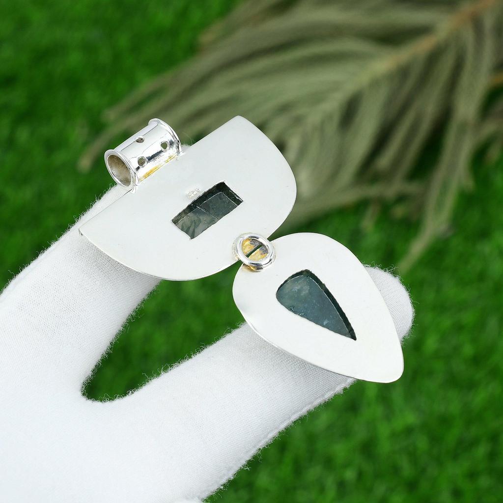 Solar Moss Agate Gemstone Sterling Silver Daughter Engagement Pendant Jewelry