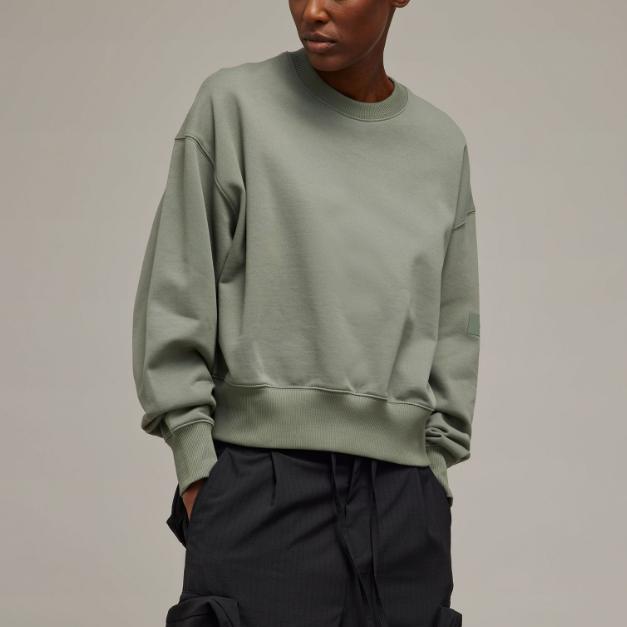 Adidas Solid Color Pullover Crew Neck Loose Long Sleeve Sweatshirt Women Tops Gray-Green IP7678