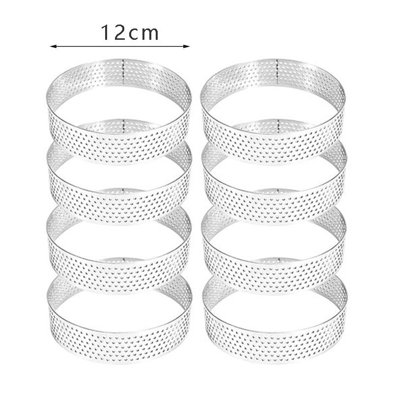 304 Stainless Steel Tart Ring 8pcs Heat-Resistant Perforated Cake Mousse Ring Round Ring Doughnut Tools for Cookies Tarts Pies