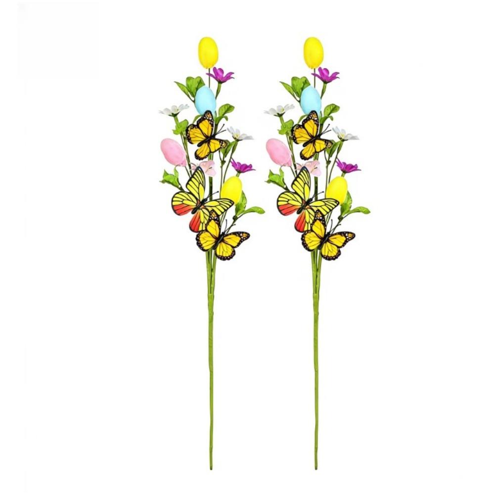 Easter Table Decor DIY Bouquet Stem Easter Egg Butterfly Decoration Artificial Plant Silk Floral Pick Plastic Iron Wire Frame
