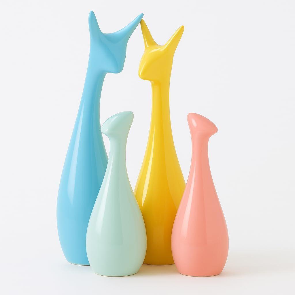 Home Decor Lucky Deer Family Statue Piano Finish Ceramic Figures - (Set of 4, Multicolor)