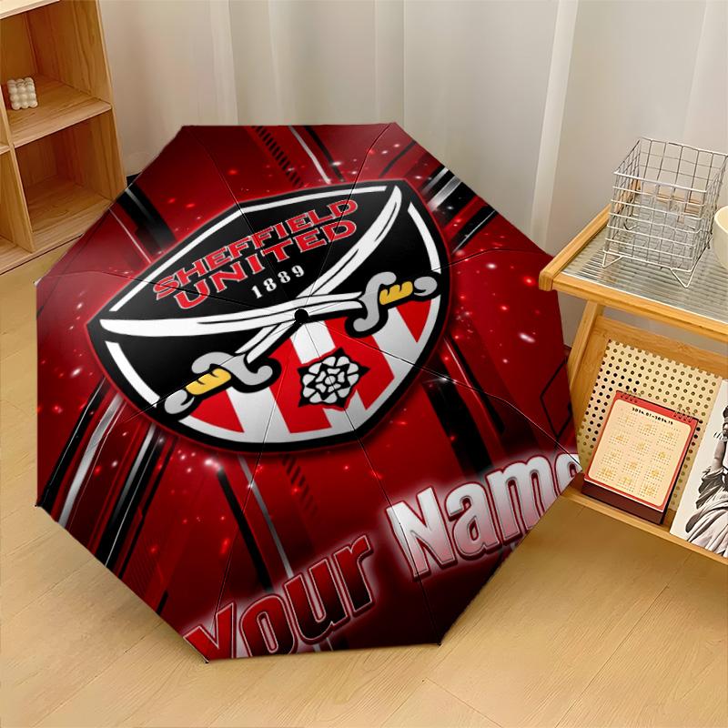 Sheffield United FC Automatic 3‑Fold Umbrella 8‑Rib Windproof Folding Umbrella Sun Rain Protection For Outdoor Travel Daily Use