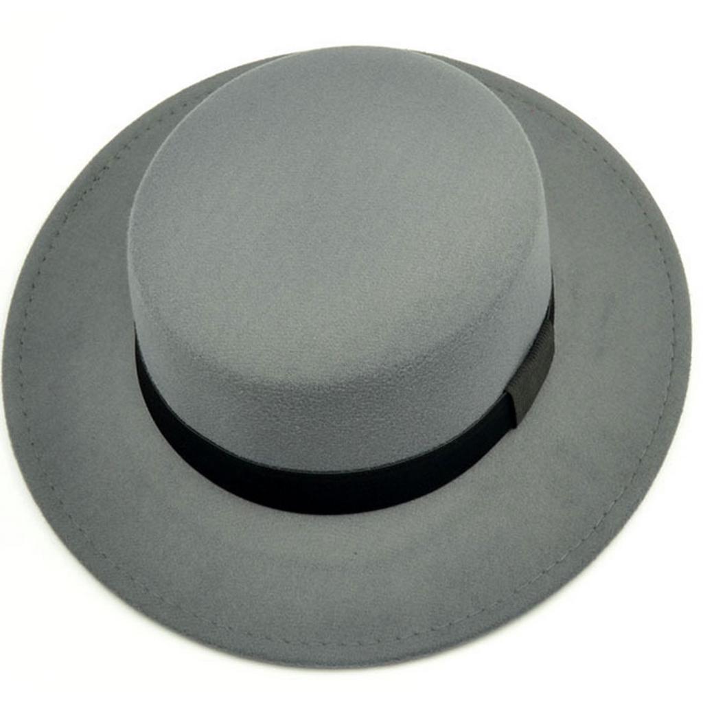 Wool Boater Flat Top Hat For Women Men 