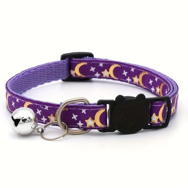 Glow-in-dark Breakaway Cat Collar with Moon Star Pattern, Adjustable Cat Necklace with Safety Buckle