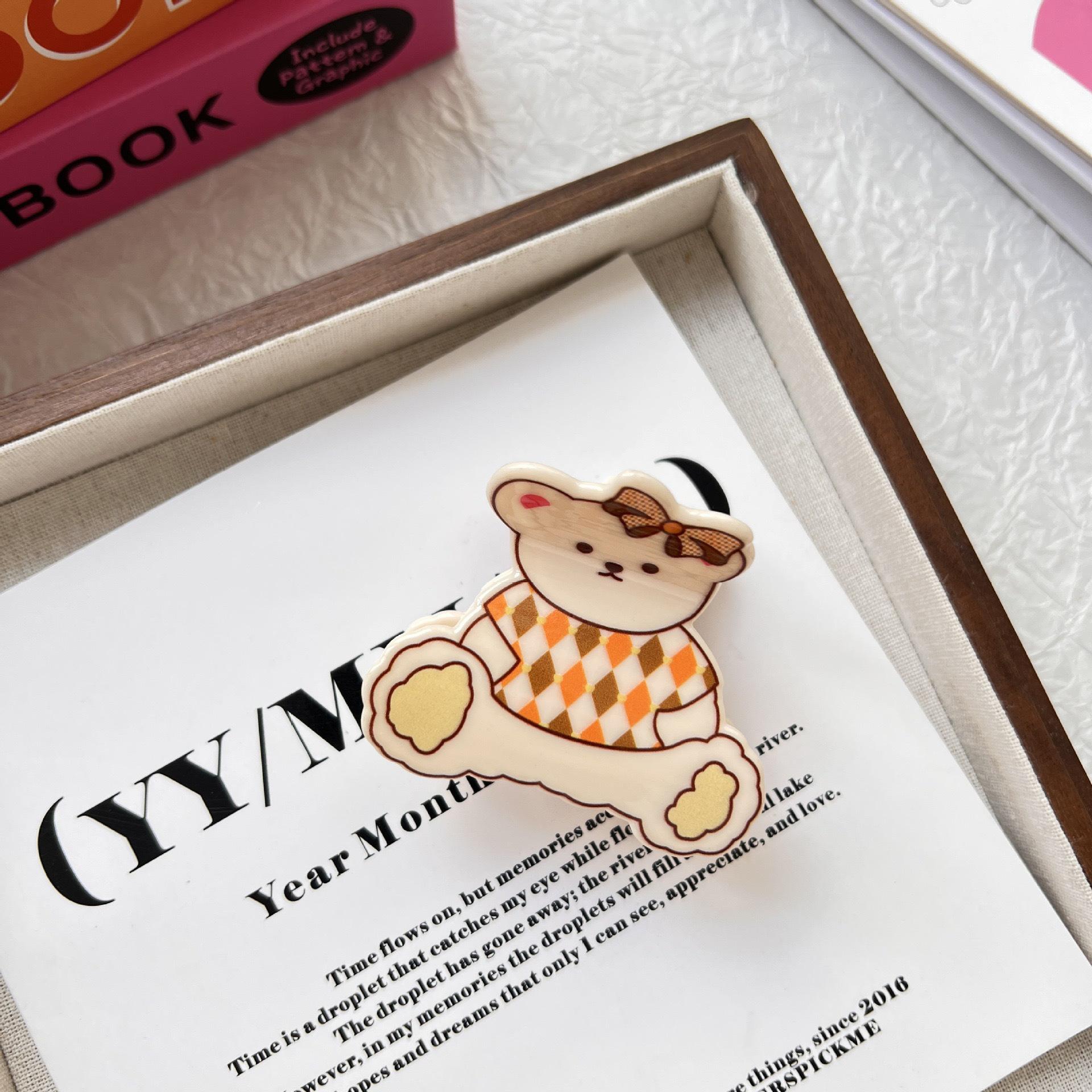 

Acrylic Plaid Dog Crab Clip Puppy Small Shark Clip Lovely Spotted Cat Hair Clip Daily Plaid Bear