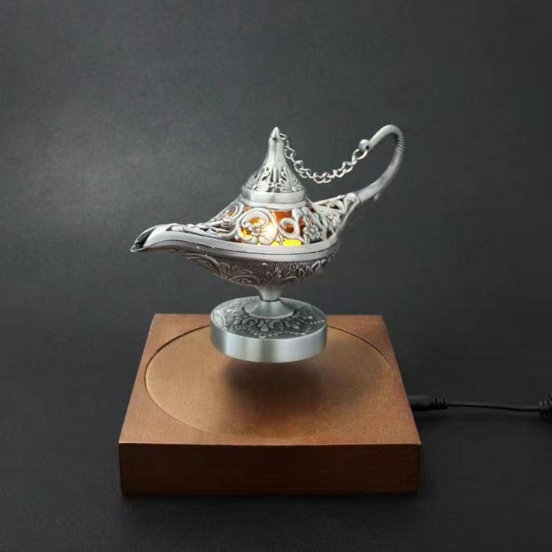 Magnetic Levitating Aladdin Magic Lamp Maglev Floating Ornament Living Room Office Night Light Ornament New Year's Wishing Gift
